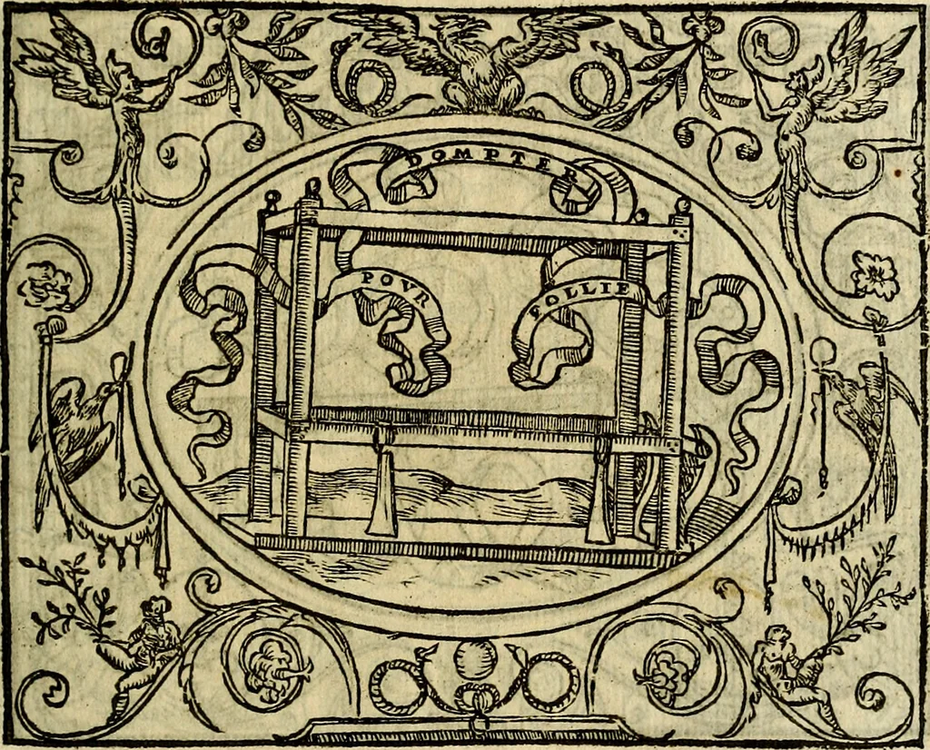 An illustration from La sententiose imprese, et dialogo del Symeone. Con la verificatione del sito di Gergobia, la geografia d'Ouernia, la figura & tempio d'Apolline in Velay; & il suo hieroglyfico monumento, natiuità, vita & epitaffio, 1560, leaf 96