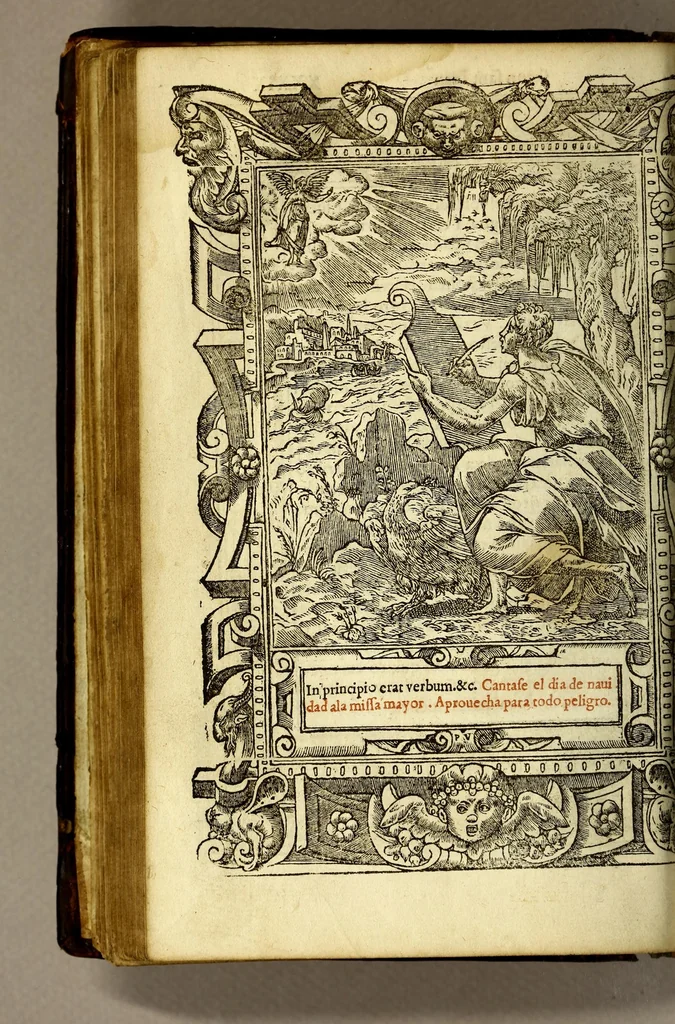 An illustration from Las horas de Nuestra Señora segu[n] el vso romano : enlas quales son añadidas muchas oraciones muy deuotas. : Y de nueuo el rosario de Nuestra Señora: y son ad longu[m] ésin [sic] require, 1551, leaf 102