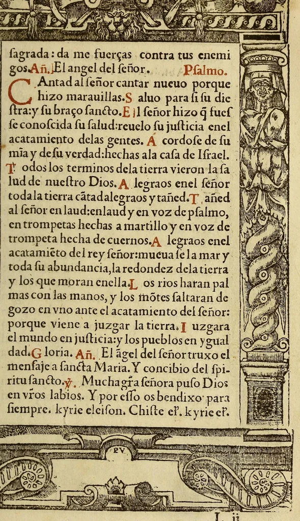 An illustration from Las horas de Nuestra Señora segu[n] el vso romano : enlas quales son añadidas muchas oraciones muy deuotas. : Y de nueuo el rosario de Nuestra Señora: y son ad longu[m] ésin [sic] require, 1551, leaf 187