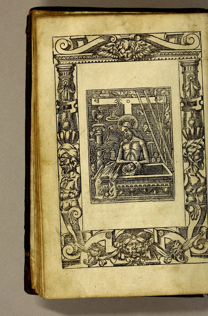 An illustration from Las horas de Nuestra Señora segu[n] el vso romano : enlas quales son añadidas muchas oraciones muy deuotas. : Y de nueuo el rosario de Nuestra Señora: y son ad longu[m] ésin [sic] require, 1551, leaf 28