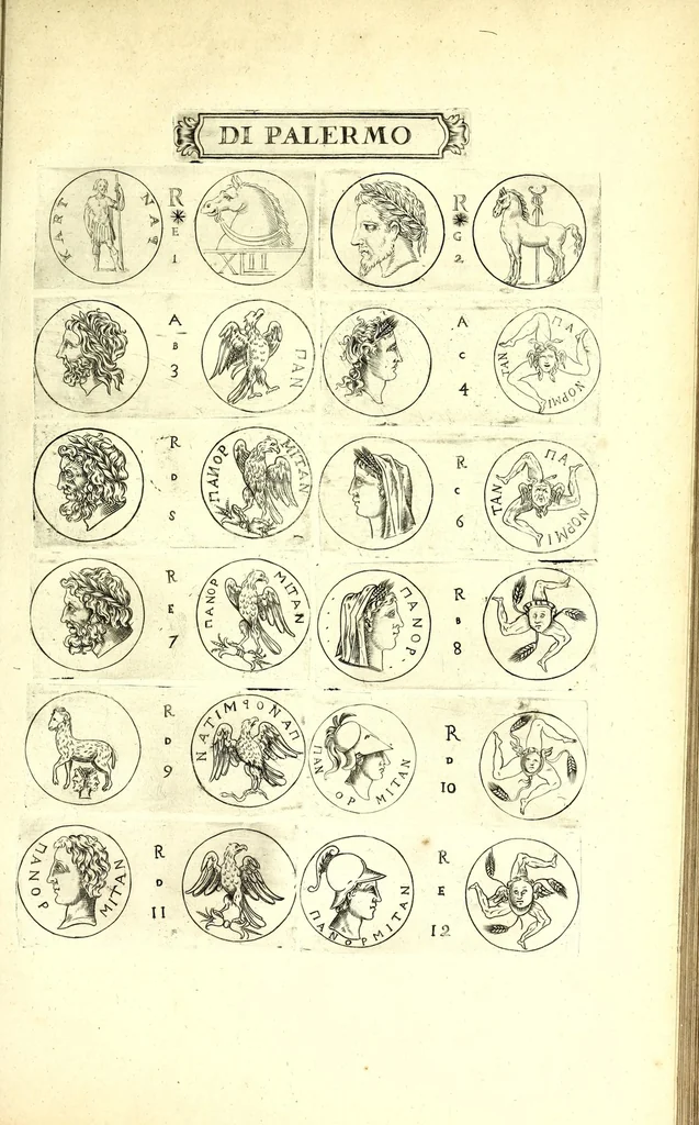 An illustration from La Sicilia di Filippo Paruta descritta con medaglie, e ristampata con aggiunta da Leonardo Agostini : hora in miglior ordine disposta da Marco Maier : arrichita d'una descrittione compendiosa di quella famosa isola, & illustrata d'una succinta dichiaratione non più stampata intorno alle sue medaglie : con l'aggiunta della cronologia accomodata alla sudetta historia, 1697, leaf 125