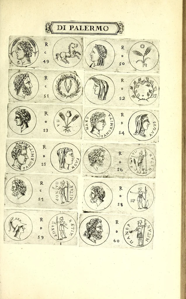An illustration from La Sicilia di Filippo Paruta descritta con medaglie, e ristampata con aggiunta da Leonardo Agostini : hora in miglior ordine disposta da Marco Maier : arrichita d'una descrittione compendiosa di quella famosa isola, & illustrata d'una succinta dichiaratione non più stampata intorno alle sue medaglie : con l'aggiunta della cronologia accomodata alla sudetta historia, 1697, leaf 133