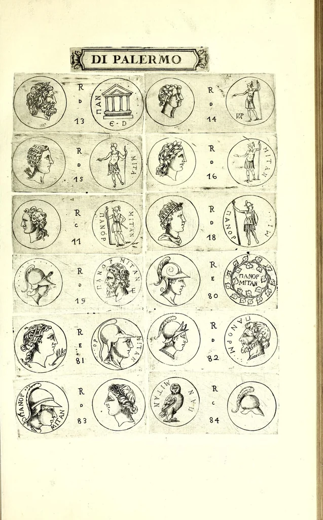 An illustration from La Sicilia di Filippo Paruta descritta con medaglie, e ristampata con aggiunta da Leonardo Agostini : hora in miglior ordine disposta da Marco Maier : arrichita d'una descrittione compendiosa di quella famosa isola, & illustrata d'una succinta dichiaratione non più stampata intorno alle sue medaglie : con l'aggiunta della cronologia accomodata alla sudetta historia, 1697, leaf 137