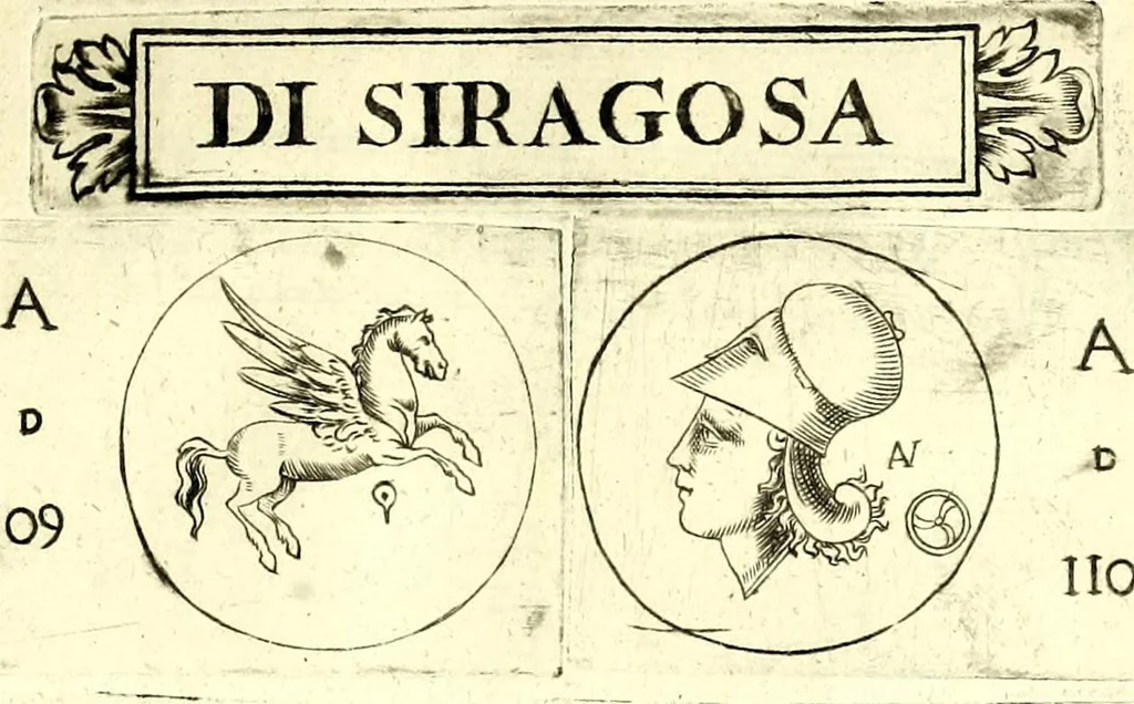 An illustration from La Sicilia di Filippo Paruta descritta con medaglie, e ristampata con aggiunta da Leonardo Agostini : hora in miglior ordine disposta da Marco Maier : arrichita d'una descrittione compendiosa di quella famosa isola, & illustrata d'una succinta dichiaratione non più stampata intorno alle sue medaglie : con l'aggiunta della cronologia accomodata alla sudetta historia, 1697, leaf 199