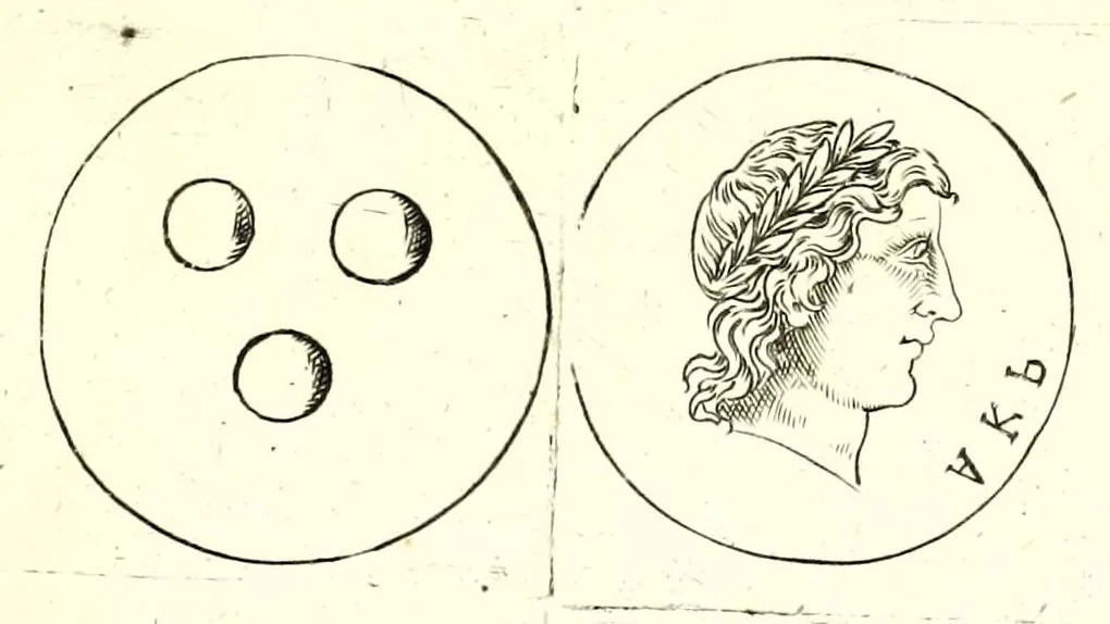 An illustration from La Sicilia di Filippo Paruta descritta con medaglie, e ristampata con aggiunta da Leonardo Agostini : hora in miglior ordine disposta da Marco Maier : arrichita d'una descrittione compendiosa di quella famosa isola, & illustrata d'una succinta dichiaratione non più stampata intorno alle sue medaglie : con l'aggiunta della cronologia accomodata alla sudetta historia, 1697, leaf 241