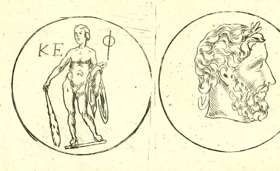 An illustration from La Sicilia di Filippo Paruta descritta con medaglie, e ristampata con aggiunta da Leonardo Agostini : hora in miglior ordine disposta da Marco Maier : arrichita d'una descrittione compendiosa di quella famosa isola, & illustrata d'una succinta dichiaratione non più stampata intorno alle sue medaglie : con l'aggiunta della cronologia accomodata alla sudetta historia, 1697, leaf 245