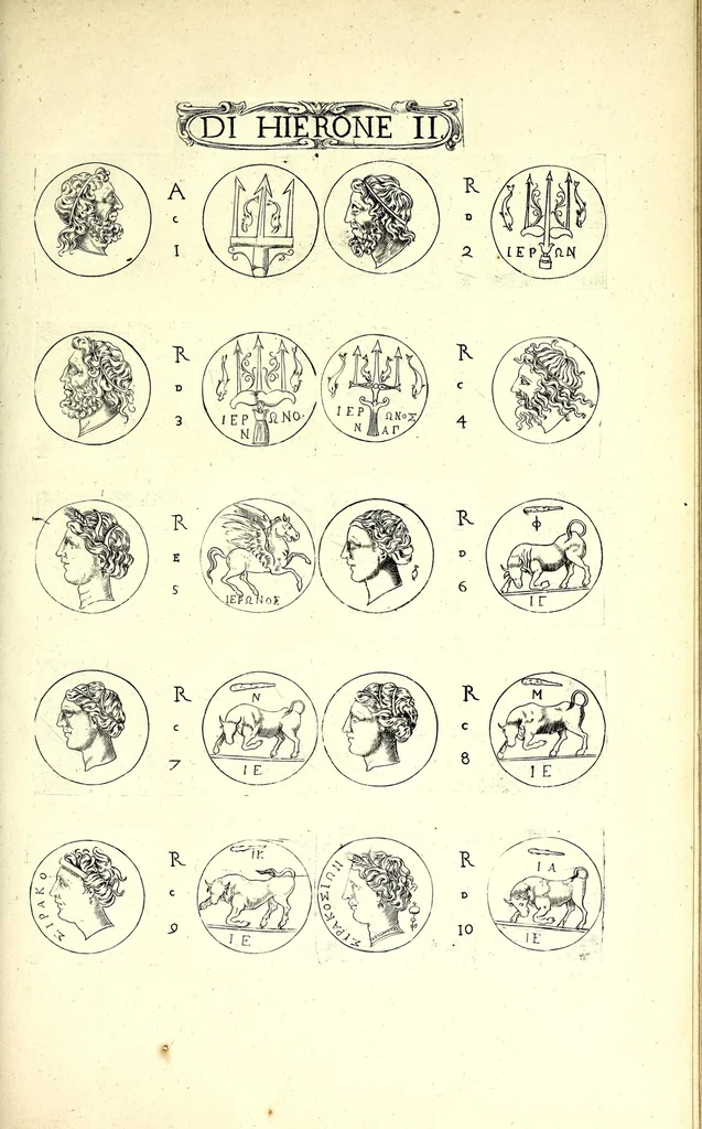 An illustration from La Sicilia di Filippo Paruta descritta con medaglie, e ristampata con aggiunta da Leonardo Agostini : hora in miglior ordine disposta da Marco Maier : arrichita d'una descrittione compendiosa di quella famosa isola, & illustrata d'una succinta dichiaratione non più stampata intorno alle sue medaglie : con l'aggiunta della cronologia accomodata alla sudetta historia, 1697, leaf 323