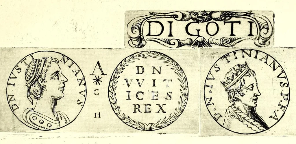 An illustration from La Sicilia di Filippo Paruta descritta con medaglie, e ristampata con aggiunta da Leonardo Agostini : hora in miglior ordine disposta da Marco Maier : arrichita d'una descrittione compendiosa di quella famosa isola, & illustrata d'una succinta dichiaratione non più stampata intorno alle sue medaglie : con l'aggiunta della cronologia accomodata alla sudetta historia, 1697, leaf 349