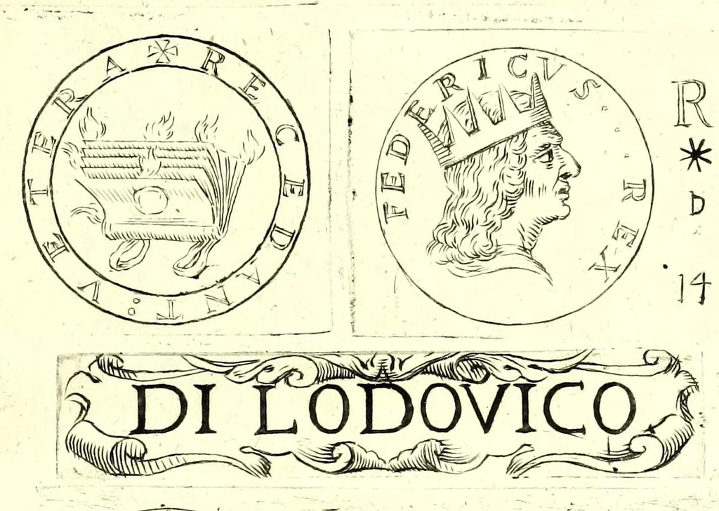 An illustration from La Sicilia di Filippo Paruta descritta con medaglie, e ristampata con aggiunta da Leonardo Agostini : hora in miglior ordine disposta da Marco Maier : arrichita d'una descrittione compendiosa di quella famosa isola, & illustrata d'una succinta dichiaratione non più stampata intorno alle sue medaglie : con l'aggiunta della cronologia accomodata alla sudetta historia, 1697, leaf 383