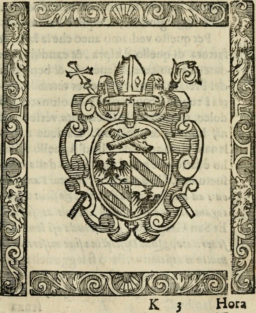 An illustration from La solenne et trionfante entrata dell'illustrissimo & reuerendissimo vescouo monsignor Gio. Battista Biglio nell'antichissima & regal città di Pauia : con le allegrezze & archi, con le historie, imprese, emblemi, simboli, gieroglifici, imagini, iscrittioni, versi, sentenze, & motti, 1609, leaf 168