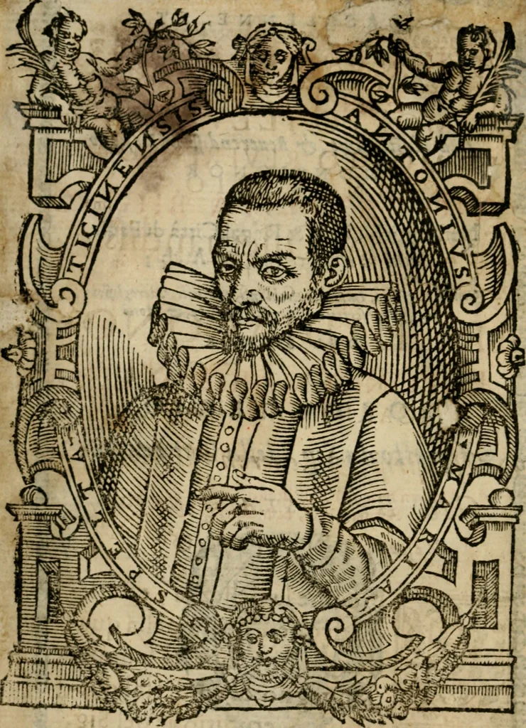 An illustration from La solenne et trionfante entrata dell'illustrissimo & reuerendissimo vescouo monsignor Gio. Battista Biglio nell'antichissima & regal città di Pauia : con le allegrezze & archi, con le historie, imprese, emblemi, simboli, gieroglifici, imagini, iscrittioni, versi, sentenze, & motti, 1609, leaf 5