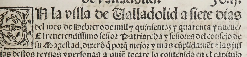 An illustration from Las pregmaticas y capitulos que Su Magestad del emperador y rey nuestro señor hizo en las cortes que se touieron con el serenissimo principe don Phelippe nuestro señor, en su nombre. : En Ualladolid. Año de mill y quinientos quarenta y ocho. Uan añadidas las pregmaticas de los arrendadores del pan, y la pena de los reuendedores, que es la mesma que han de auer los arrendadores que vendieren pan alguno de lo que ouieren de rentas., 1549, leaf 107