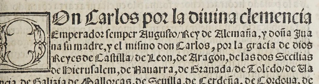 An illustration from Las pregmaticas y capitulos que Su Magestad del emperador y rey nuestro señor hizo en las cortes que se touieron con el serenissimo principe don Phelippe nuestro señor, en su nombre. : En Ualladolid. Año de mill y quinientos quarenta y ocho. Uan añadidas las pregmaticas de los arrendadores del pan, y la pena de los reuendedores, que es la mesma que han de auer los arrendadores que vendieren pan alguno de lo que ouieren de rentas., 1549, leaf 107