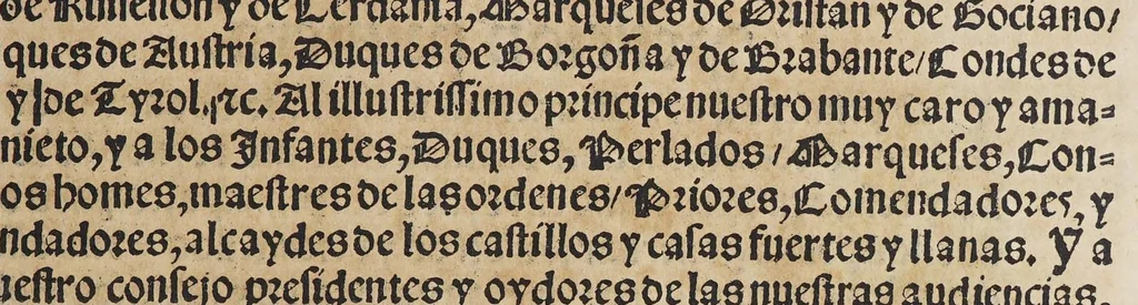 An illustration from Las pregmaticas y capitulos que Su Magestad del emperador y rey nuestro señor hizo en las cortes que se touieron con el serenissimo principe don Phelippe nuestro señor, en su nombre. : En Ualladolid. Año de mill y quinientos quarenta y ocho. Uan añadidas las pregmaticas de los arrendadores del pan, y la pena de los reuendedores, que es la mesma que han de auer los arrendadores que vendieren pan alguno de lo que ouieren de rentas., 1549, leaf 9
