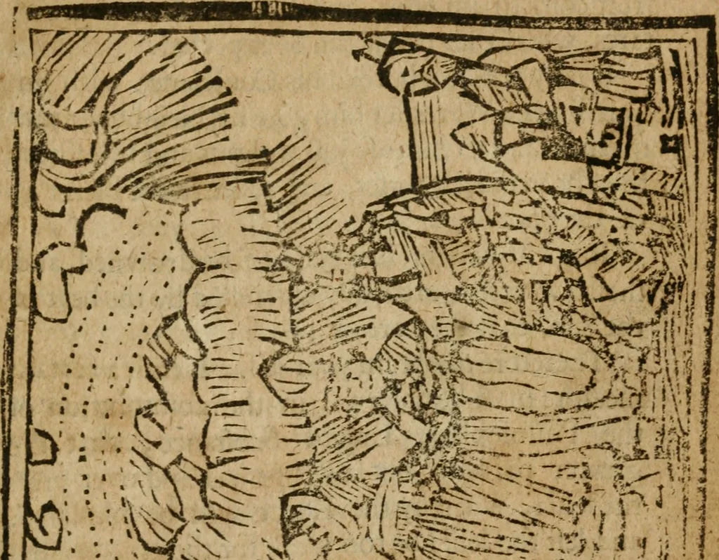 An illustration from The last vvill and testament of Basil Valentine, monke of the order of St. Bennet : which, being alone, he hid under a table of marble, behind the high-altar of the cathedral church, in the imperial city of Erford : leaving it there to be found by him, whom Gods providence should make worthy of it : to which is added two treatises, the first declaring his manual operations, the second shewing things natural and supernatural, 1671, leaf 276
