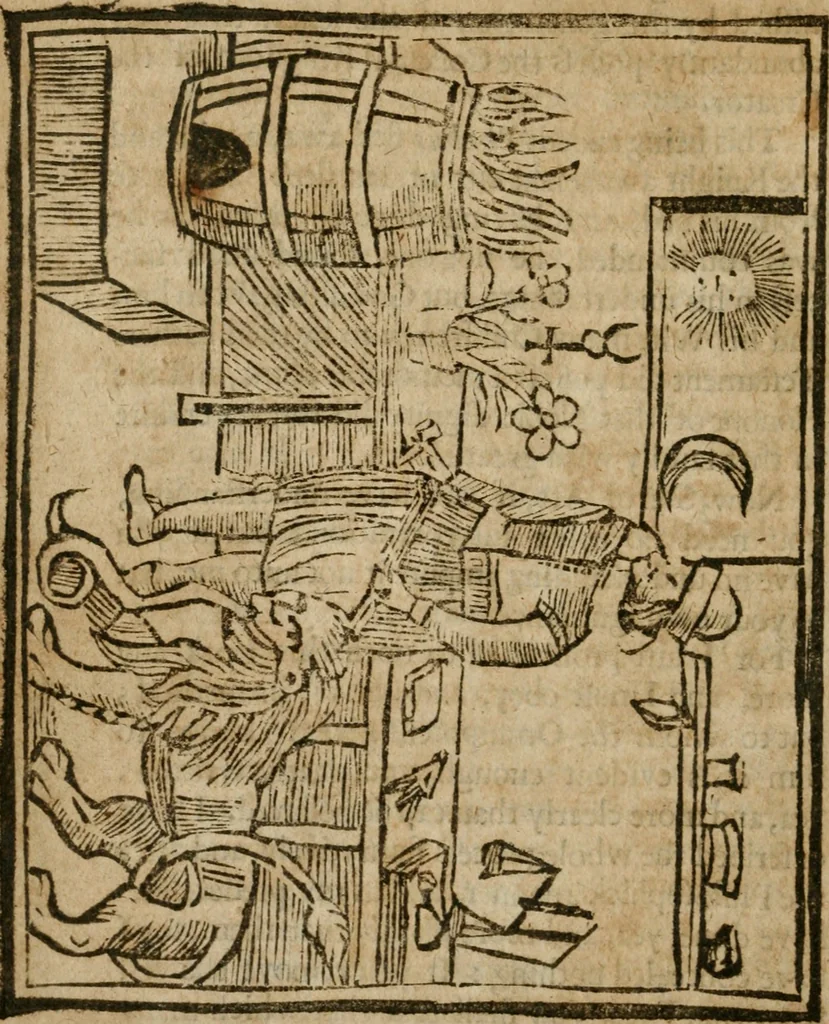 An illustration from The last vvill and testament of Basil Valentine, monke of the order of St. Bennet : which, being alone, he hid under a table of marble, behind the high-altar of the cathedral church, in the imperial city of Erford : leaving it there to be found by him, whom Gods providence should make worthy of it : to which is added two treatises, the first declaring his manual operations, the second shewing things natural and supernatural, 1671, leaf 301