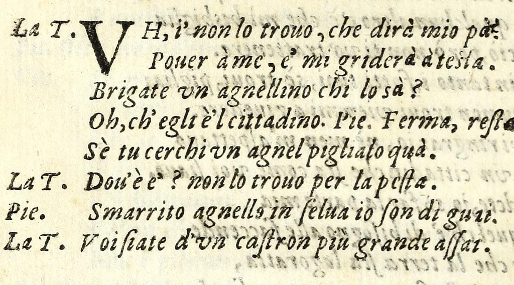 An illustration from La Tancia : commedia rvsticale, 1612, leaf 38