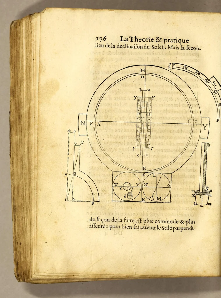 An illustration from La theorie des longitudes, reduite en pratique sur le globe celeste, : extraordinairement appareillé, pour cognoistre facilement en mer, combien l'on est esloigné de toutes les terres du monde. : Auec l'inuention du globe hauturien, qui est vn instrument pour prendre à toute heure du iour, aux rayons du soleil, la hauteur equinoctiale & polaire. ..., 1647, leaf 214