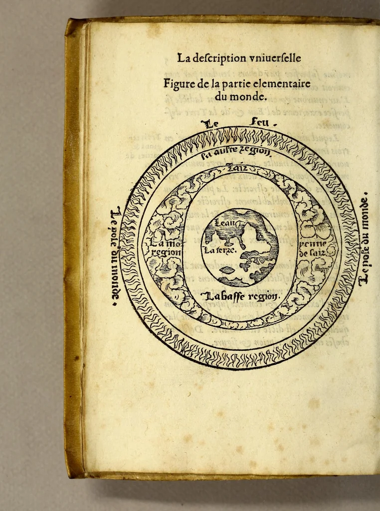 An illustration from La theorique des cieulx et sept planetes, auec leurs mouuements, orbes & disposition tres utile & necessaire tant pour l'vsage & practique des tables astronomiques, que pour la cognoissance de l'vniuersité de ce hault monde celeste., 1558, leaf 26