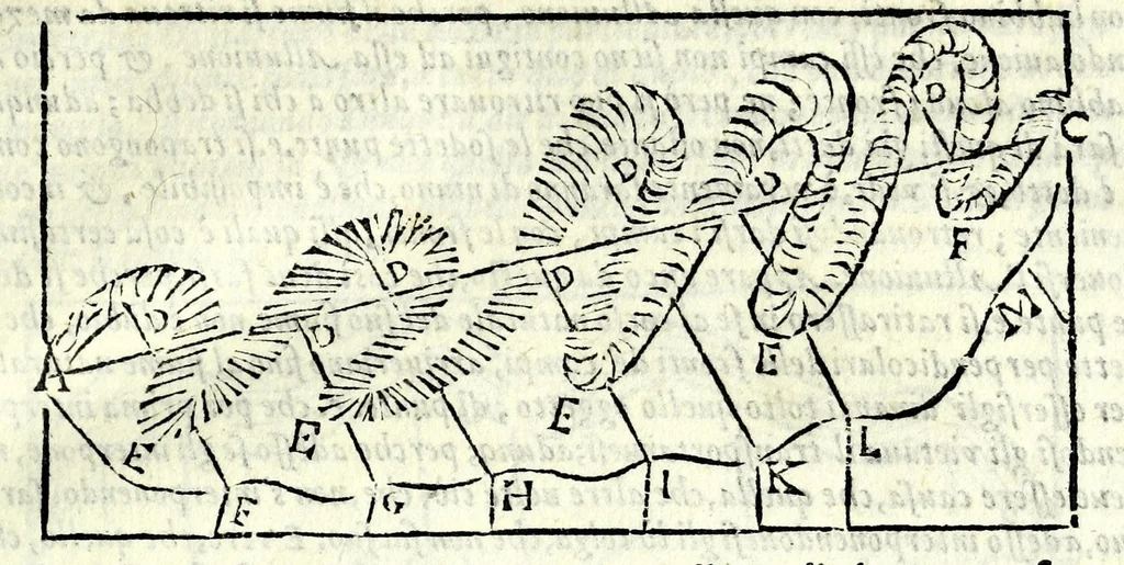 An illustration from La tiberiade di Bartole da Sasferrato, del modo di dividere l'alluuioni, l'isole, & gl'aluei, 1587, leaf 91