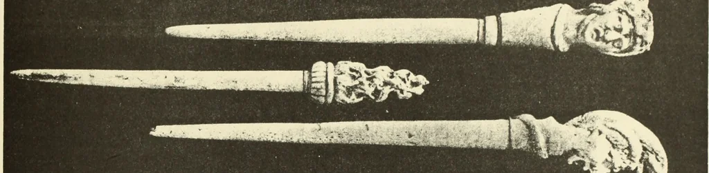 An illustration from La toilette chez les Romaines au temps des empereurs; étude des principaux objets de toilette en os trouvés dans les fouilles de la nécropole de Trion & du coteau de Fourvière, 1888, leaf 36