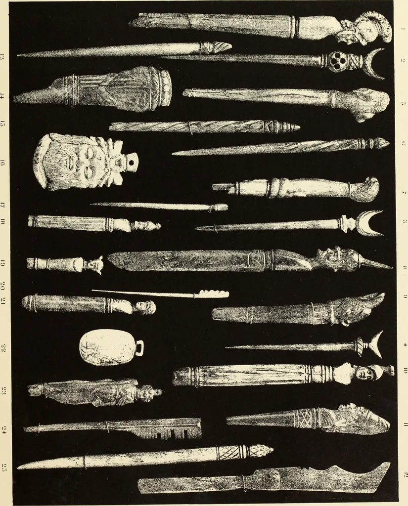 An illustration from La toilette chez les Romaines au temps des empereurs; étude des principaux objets de toilette en os trouvés dans les fouilles de la nécropole de Trion & du coteau de Fourvière, 1888, leaf 58