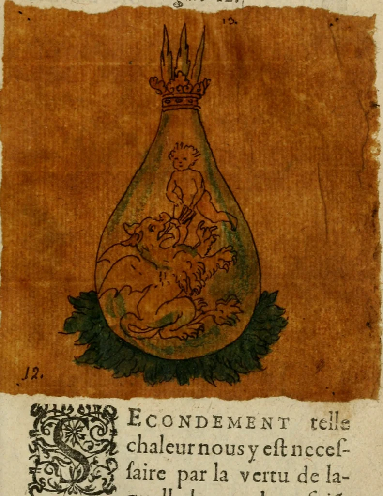 An illustration from La toyson d'or, ov, La flevr des thresors, en laqvelle est svccinctement & methodiquement traicté de la pierre des philosophes, de son excellence, effects & vertu admirable : plvs, de son origine & du vray moyen de pouuoir paruenir à perfection ..., 1612, leaf 104