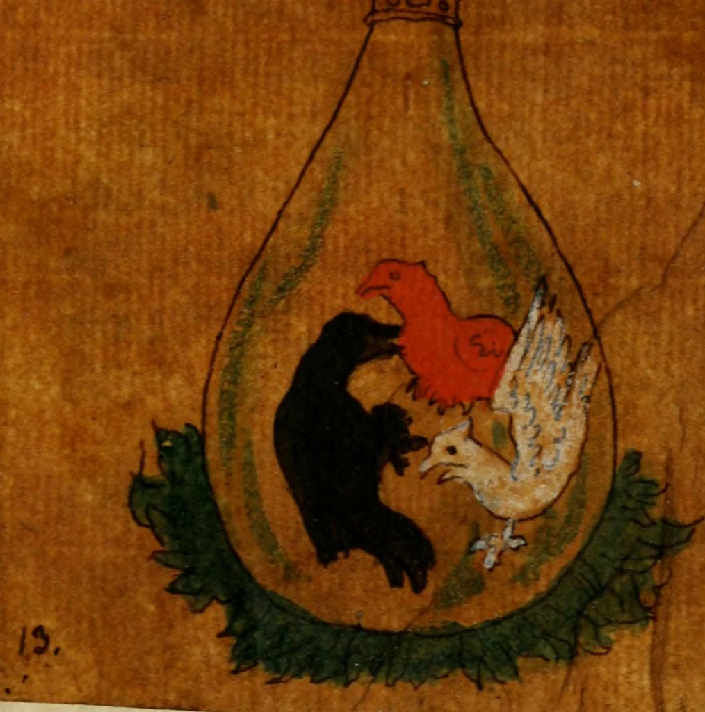 An illustration from La toyson d'or, ov, La flevr des thresors, en laqvelle est svccinctement & methodiquement traicté de la pierre des philosophes, de son excellence, effects & vertu admirable : plvs, de son origine & du vray moyen de pouuoir paruenir à perfection ..., 1612, leaf 106