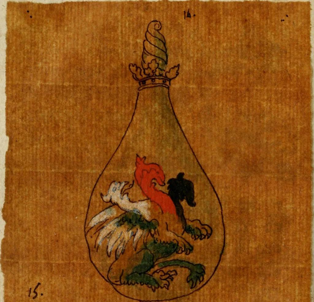An illustration from La toyson d'or, ov, La flevr des thresors, en laqvelle est svccinctement & methodiquement traicté de la pierre des philosophes, de son excellence, effects & vertu admirable : plvs, de son origine & du vray moyen de pouuoir paruenir à perfection ..., 1612, leaf 113