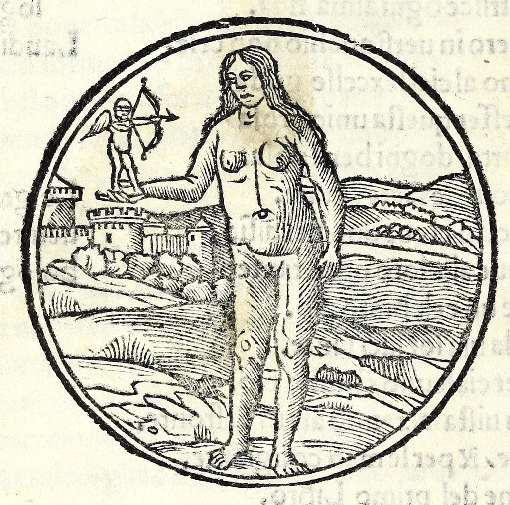 An illustration from Laude delle donne bolognese, 1514, leaf 44