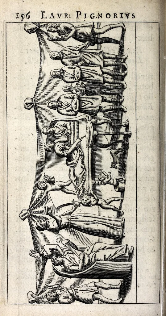 An illustration from Laurentii Pignorii Patavini De servis, & eorum apud veteres ministeriis, commentarius : in quo familia, tum urbana, tum rustica, ordine producitur & illustratur, 1674, leaf 204