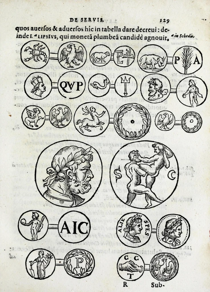 An illustration from Laurentii Pignorii patavini De servis, et eorum apud veteres ministeriis commentarius, 1613, leaf 151