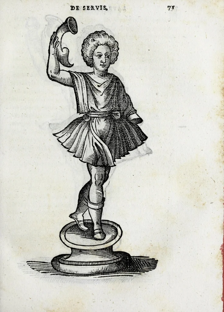 An illustration from Laurentii Pignorii patavini De servis, et eorum apud veteres ministeriis commentarius, 1613, leaf 95