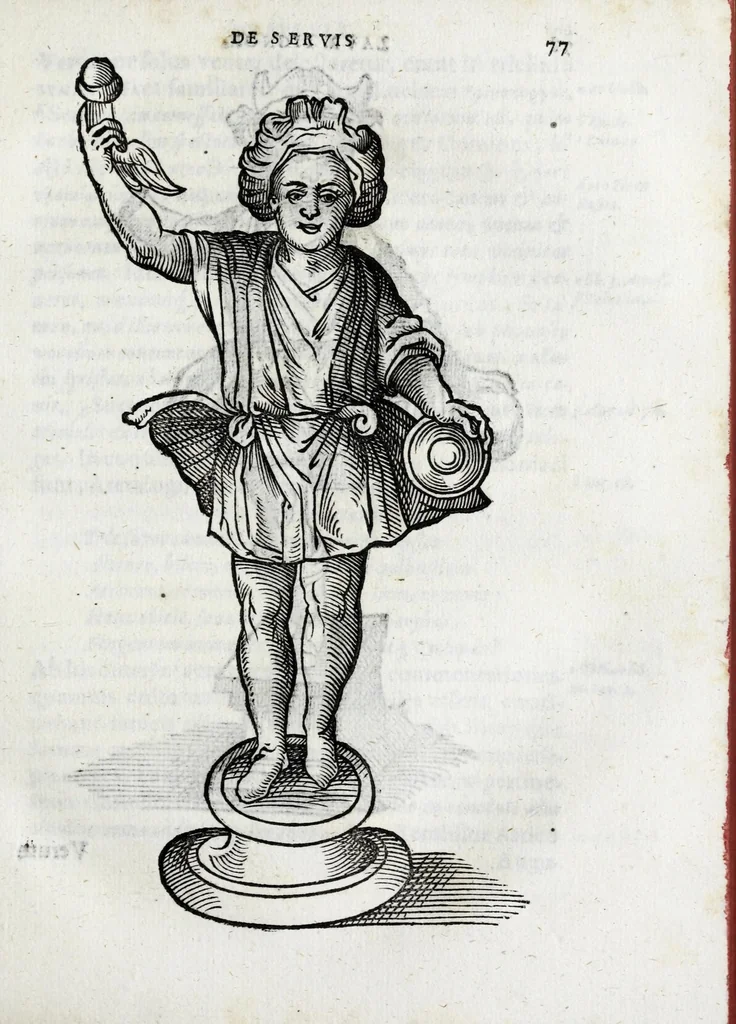 An illustration from Laurentii Pignorii patavini De servis, et eorum apud veteres ministeriis commentarius, 1613, leaf 97