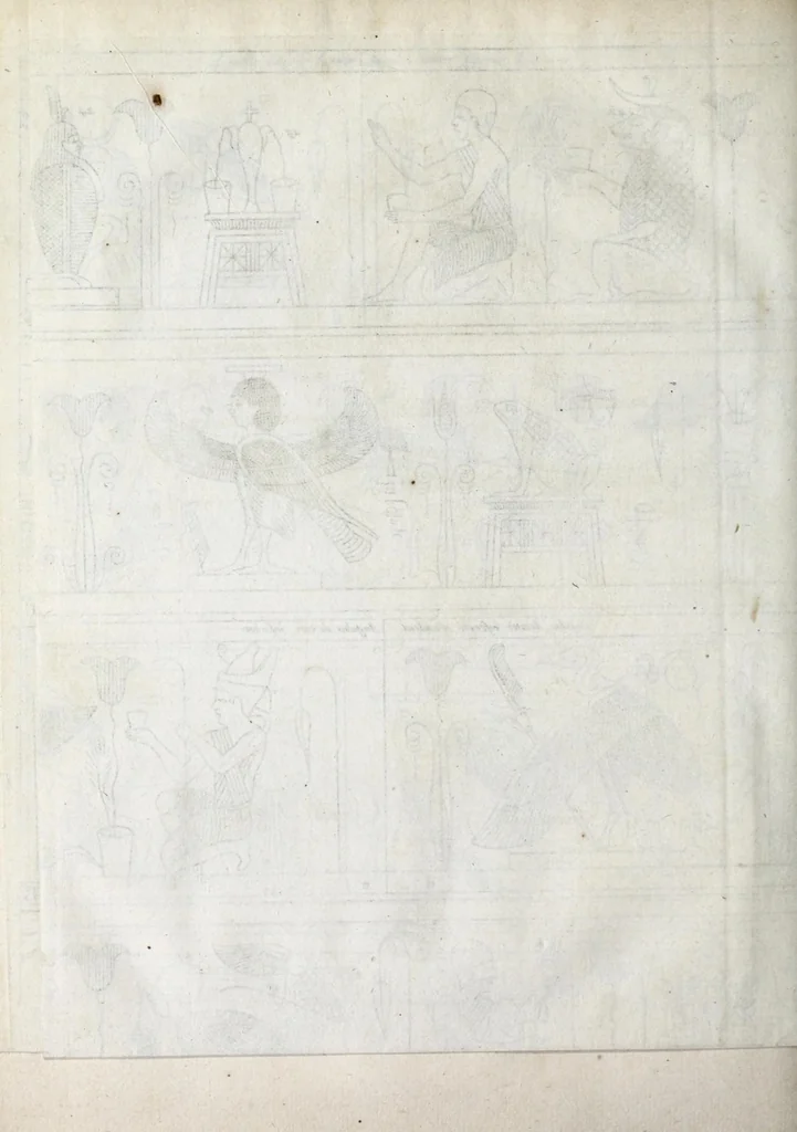 An illustration from Laurentii Pignorii Patavini Mensa Isiaca : qua sacrorum apud Aegyptios ratio & simulacra subjectis tabulis aeneis simul exhibentur & explicantur : accessit ejusdem authoris de Magna Deum Matre discursus, & sigillorum, gemmarum, amuletorum aliquot figurae & earundem ex Kirchero Chifletioque interpretatio : nec non Jacobi Philippi Tomasini Manus aenea, & de vita rebusque Pignorii dissertatio., 1669, leaf 102