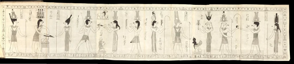 An illustration from Laurentii Pignorii Patavini Mensa Isiaca : qua sacrorum apud Aegyptios ratio & simulacra subjectis tabulis aeneis simul exhibentur & explicantur : accessit ejusdem authoris de Magna Deum Matre discursus, & sigillorum, gemmarum, amuletorum aliquot figurae & earundem ex Kirchero Chifletioque interpretatio : nec non Jacobi Philippi Tomasini Manus aenea, & de vita rebusque Pignorii dissertatio., 1669, leaf 37