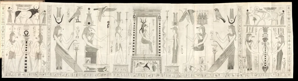 An illustration from Laurentii Pignorii Patavini Mensa Isiaca : qua sacrorum apud Aegyptios ratio & simulacra subjectis tabulis aeneis simul exhibentur & explicantur : accessit ejusdem authoris de Magna Deum Matre discursus, & sigillorum, gemmarum, amuletorum aliquot figurae & earundem ex Kirchero Chifletioque interpretatio : nec non Jacobi Philippi Tomasini Manus aenea, & de vita rebusque Pignorii dissertatio., 1669, leaf 59