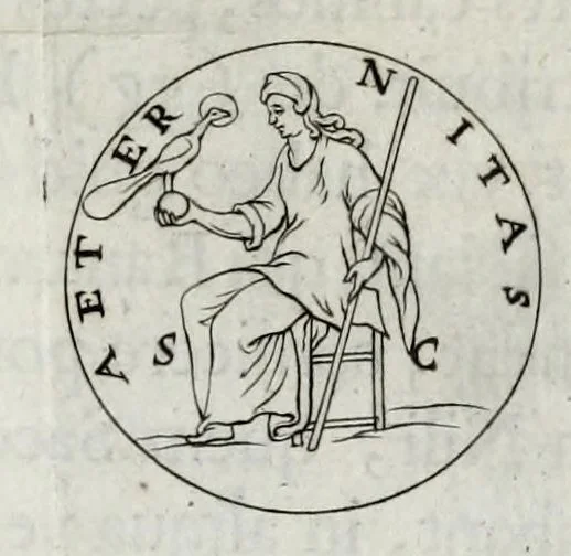 An illustration from Laurentii Pignorii Patavini Mensa Isiaca : qua sacrorum apud Aegyptios ratio & simulacra subjectis tabulis aeneis simul exhibentur & explicantur : accessit ejusdem authoris de Magna Deum Matre discursus, & sigillorum, gemmarum, amuletorum aliquot figurae & earundem ex Kirchero Chifletioque interpretatio : nec non Jacobi Philippi Tomasini Manus aenea, & de vita rebusque Pignorii dissertatio., 1669, leaf 75
