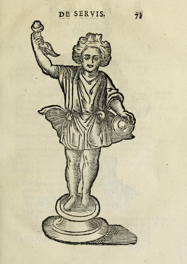 An illustration from Laurentij Pignorij Patavini De servis, et eorum apud veteres ministerijs commentarius : in hac ultima editione pro rerum diversitate discretus in capita additis titulis denotata : accessit, Symbolarum epistolicarum liber, 1694, leaf 108