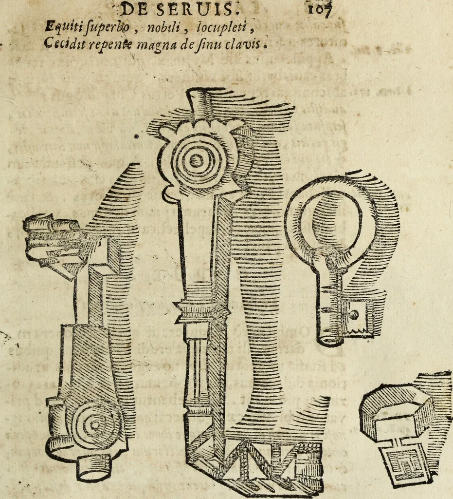 An illustration from Laurentij Pignorij Patavini De servis, et eorum apud veteres ministerijs commentarius : in hac ultima editione pro rerum diversitate discretus in capita additis titulis denotata : accessit, Symbolarum epistolicarum liber, 1694, leaf 144