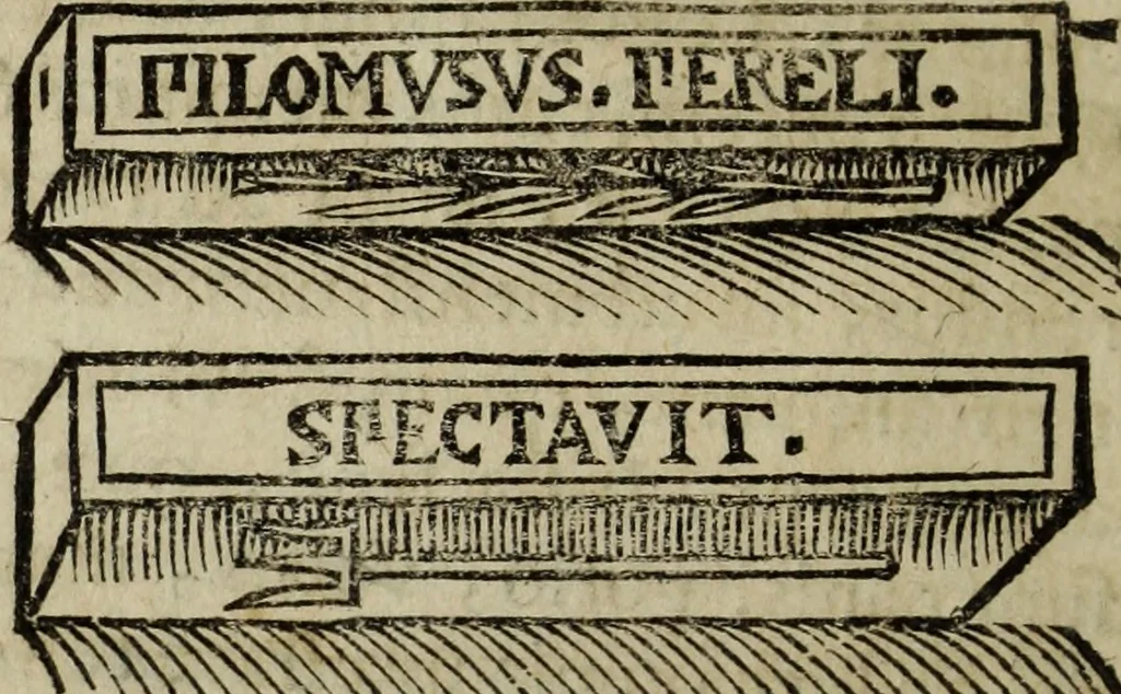 An illustration from Laurentij Pignorij Patavini De servis, et eorum apud veteres ministerijs commentarius : in hac ultima editione pro rerum diversitate discretus in capita additis titulis denotata : accessit, Symbolarum epistolicarum liber, 1694, leaf 193