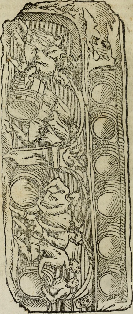 An illustration from Laurentij Pignorij Patavini De servis, et eorum apud veteres ministerijs commentarius : in hac ultima editione pro rerum diversitate discretus in capita additis titulis denotata : accessit, Symbolarum epistolicarum liber, 1694, leaf 303