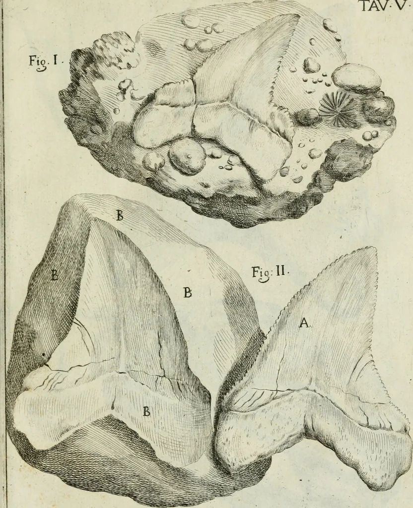 An illustration from La vana speculazione disingannata dal senso : lettera risponsiua circa i corpi marini, che petrificati si trouano in varij luoghi terrestri / di Agostino Scilla .., 1670, leaf 190