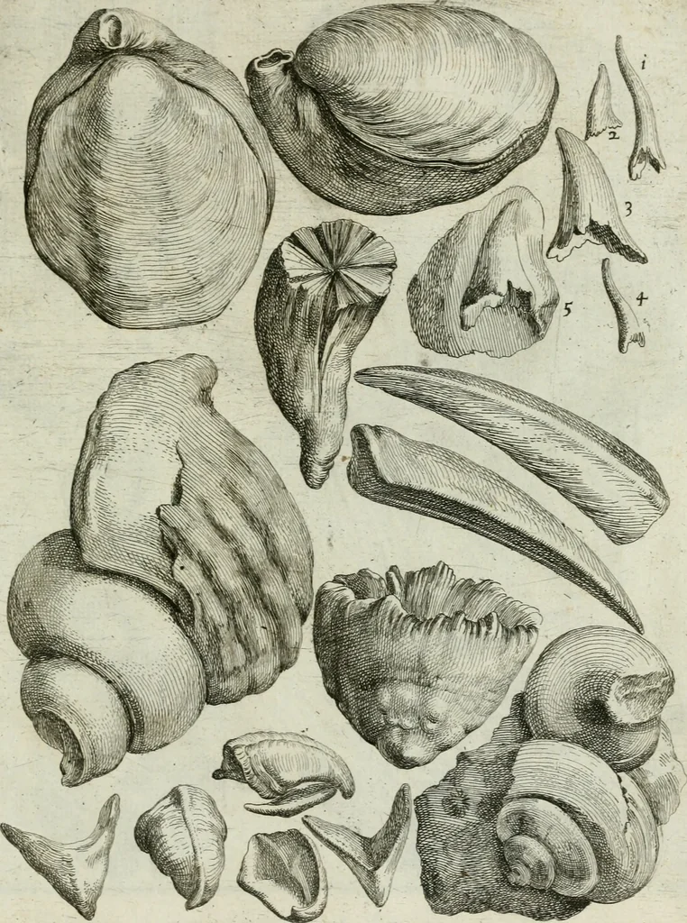 An illustration from La vana speculazione disingannata dal senso : lettera risponsiua circa i corpi marini, che petrificati si trouano in varij luoghi terrestri / di Agostino Scilla .., 1670, leaf 210