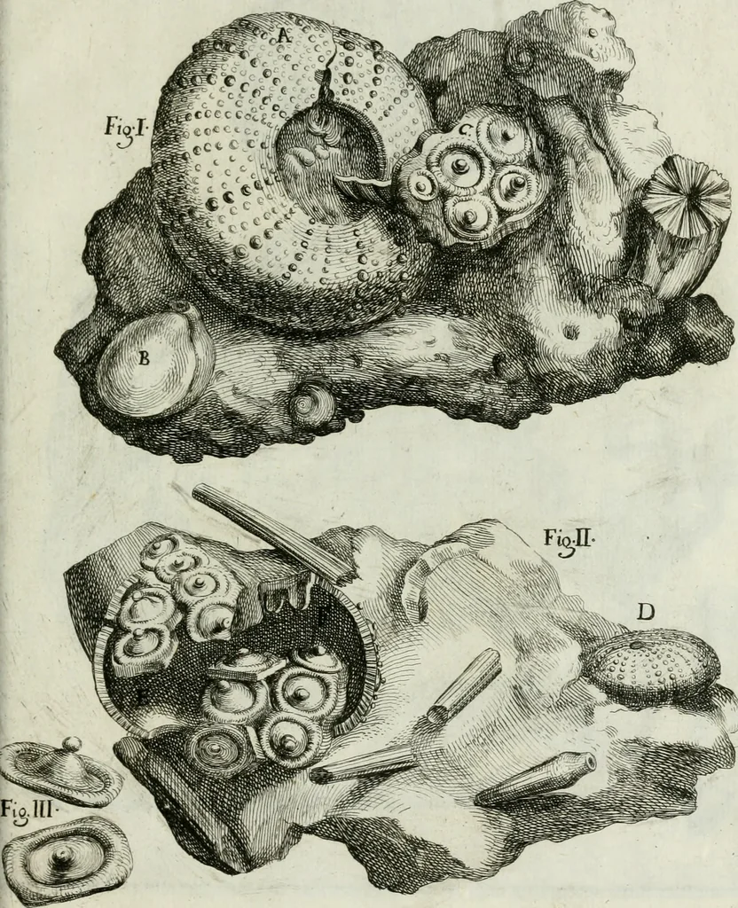 An illustration from La vana speculazione disingannata dal senso : lettera risponsiua circa i corpi marini, che petrificati si trouano in varij luoghi terrestri / di Agostino Scilla .., 1670, leaf 230