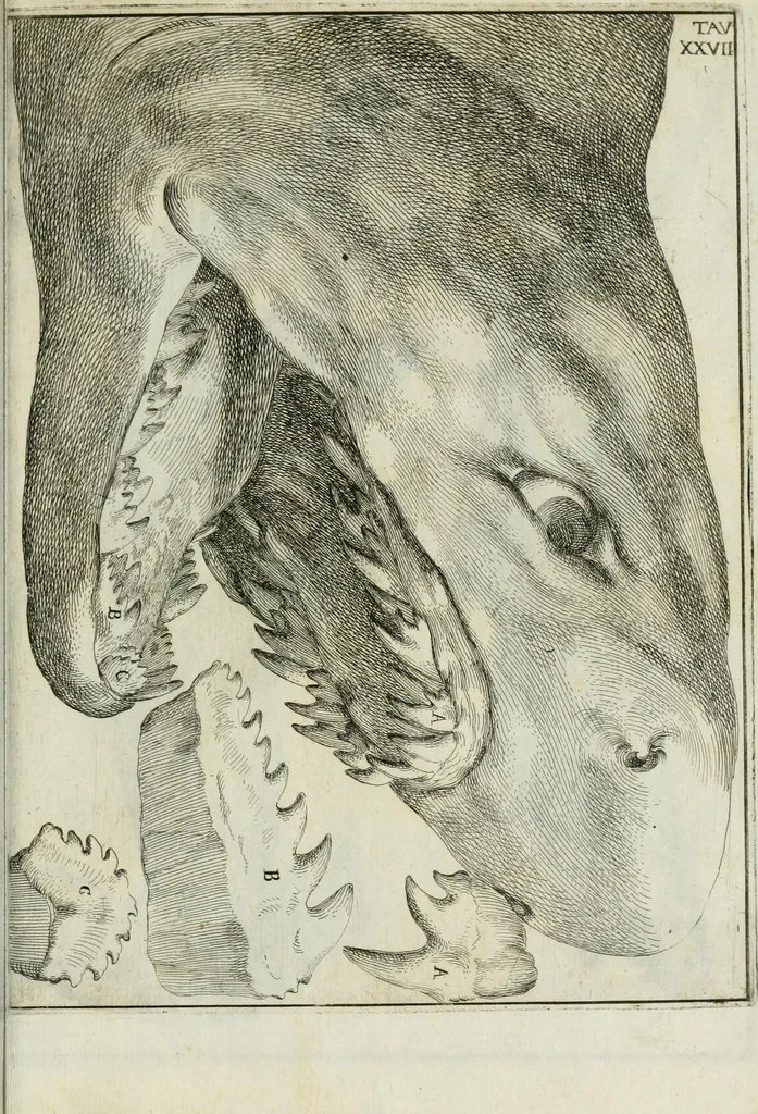An illustration from La vana speculazione disingannata dal senso : lettera risponsiua circa i corpi marini, che petrificati si trouano in varij luoghi terrestri / di Agostino Scilla .., 1670, leaf 238