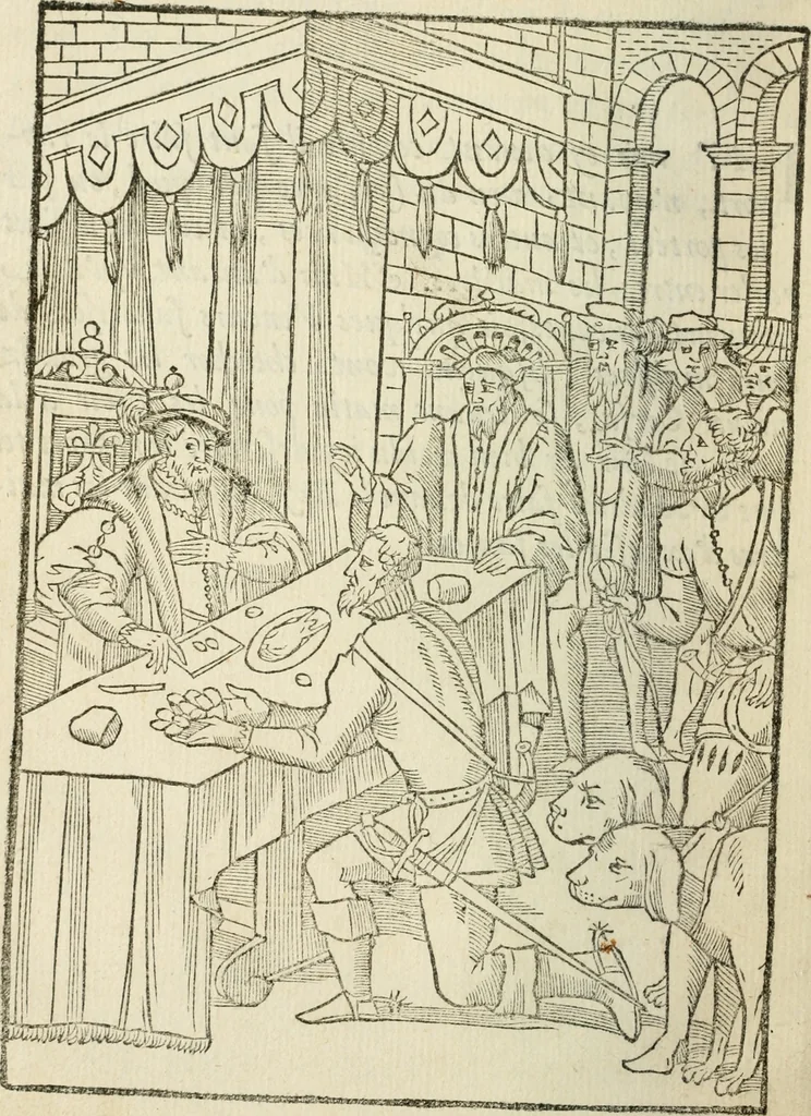 An illustration from La venerie de Jacques du Fouilloux, gentil-homme, seigneur dudit lieu, pays de Gastine, en Poitou; ... avec plusieurs receptes et remedes pour guerir les chiens de diverses maladies; plus, l'Adolescence de l'autheur, 1562, leaf 123