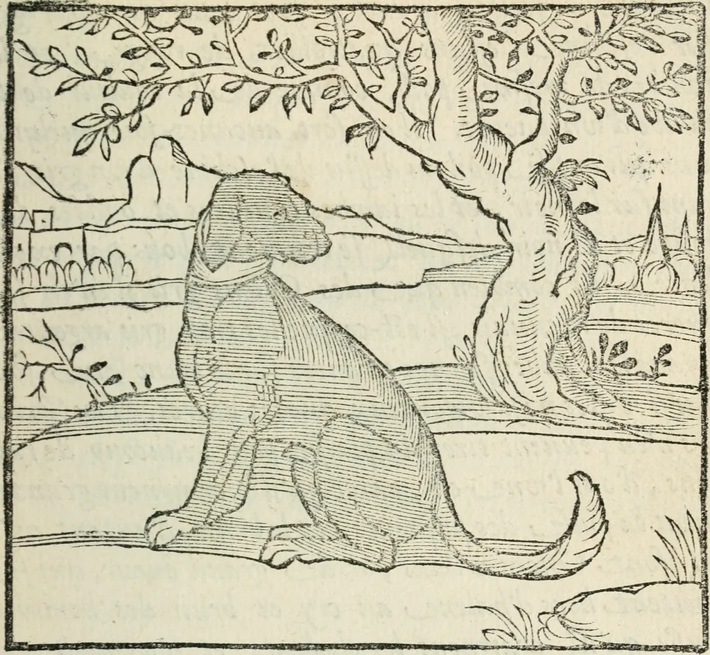 An illustration from La venerie de Jacques du Fouilloux, gentil-homme, seigneur dudit lieu, pays de Gastine, en Poitou; ... avec plusieurs receptes et remedes pour guerir les chiens de diverses maladies; plus, l'Adolescence de l'autheur, 1562, leaf 24