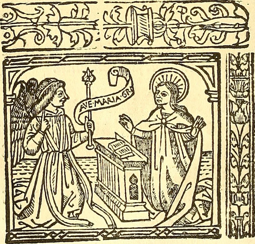 An illustration from La vida y excelencias & miraglos dla sacratissima virgen Maria nuestra señora, 1525, leaf 7