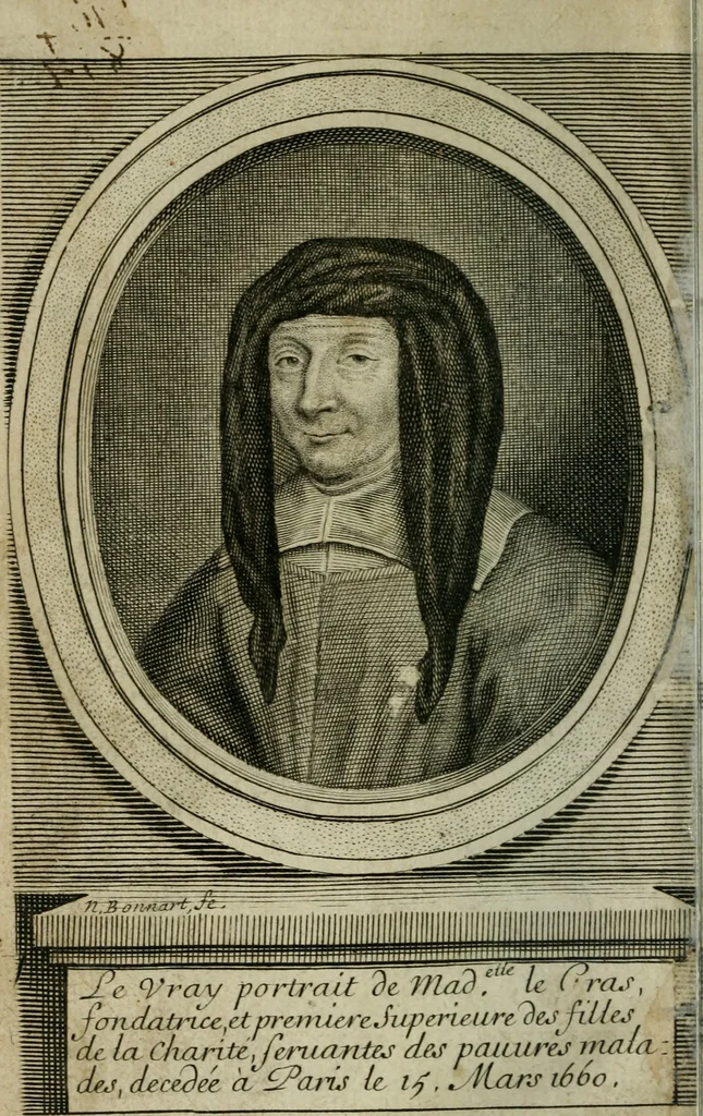 An illustration from La Vie de Mademoiselle Le Gras : fondatrice et première supérieure de la Compagnie des Filles de la Charité, Servantes des pauvres malades, 1676, leaf 7